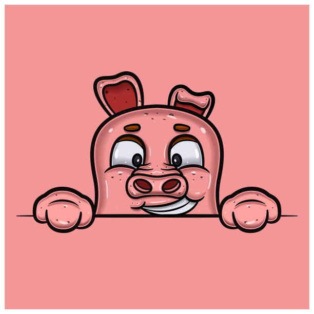 快乐的表情与猪卡通。图片下载