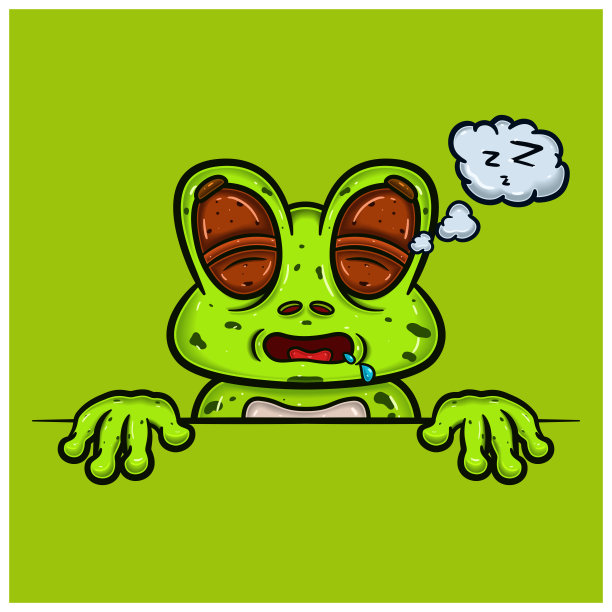 青蛙卡通的睡眠面部表情。图片下载