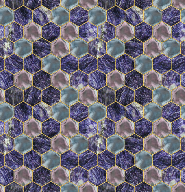 六边形无缝纹理。镶嵌,镶嵌。彩色玻璃风格的插图。装饰艺术风格。无缝混沌六边形图案。用于墙纸、纺织品印花、瓷砖。大理石纹理。金色的六边形图片下载