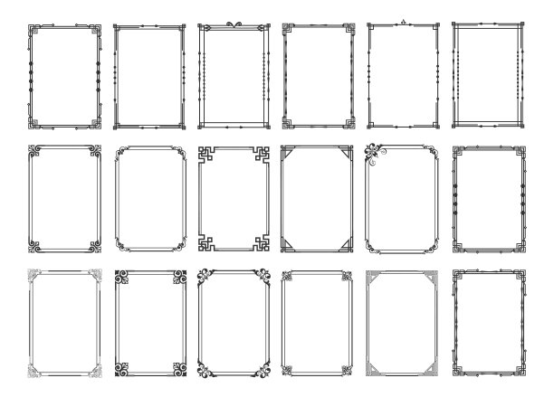 装饰框套装。复古矩形装饰和华丽的边界。婚礼相框，博物馆相框或装饰艺术相框。孤立图标矢量集图片下载