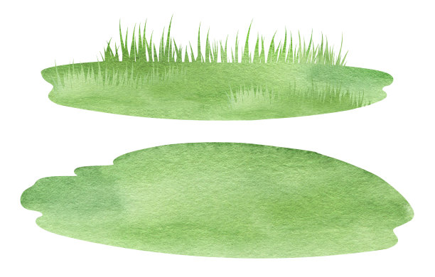 水彩景观元素，草地，绿草地，森林边缘图片下载