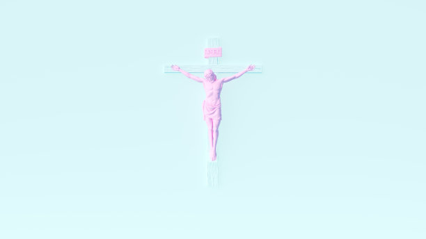 粉红色耶稣基督十字架十字架蓝色背景复活节宗教符号图片下载