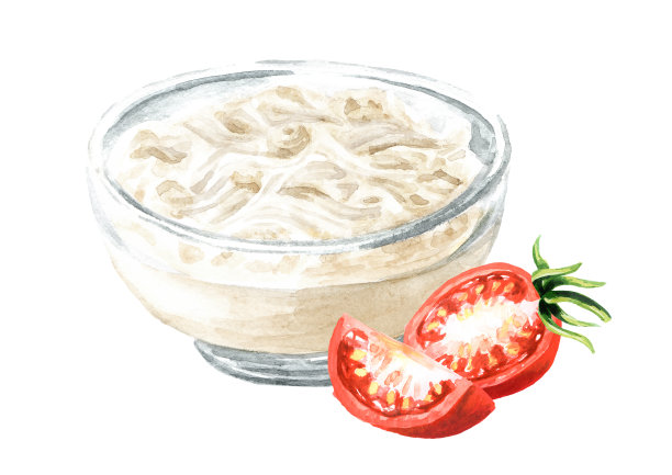 Strachatella软奶酪。手绘水彩插图，孤立的白色背景图片下载