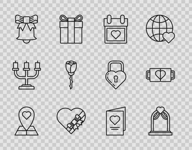 设置线地图指针与心形婚礼拱门图片下载