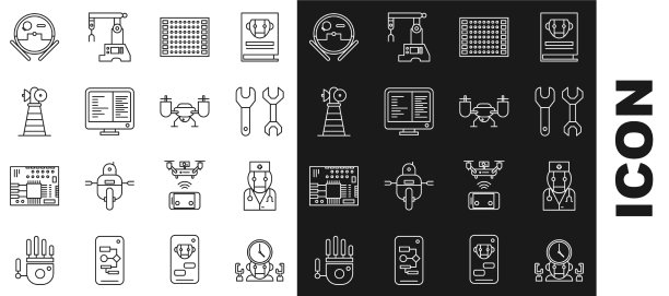 设置线机器人和数字时间管理医生图片下载