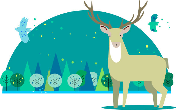 斯堪的纳维亚绿色森林和动物景观图片下载