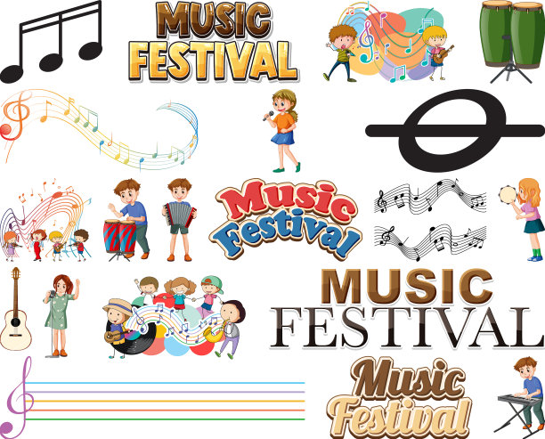 儿童乐器和音乐符号集图片下载