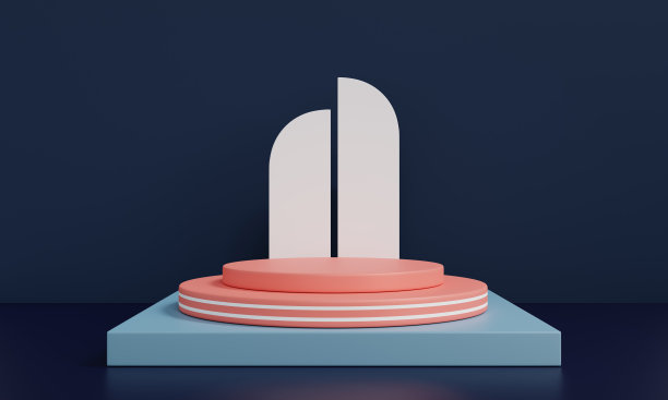 3D渲染几何形状与粉彩背景。深蓝色背景。图片下载