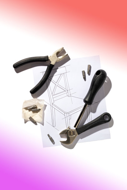 家具手工业工具及椅子装配图，贴合，平铺图片下载