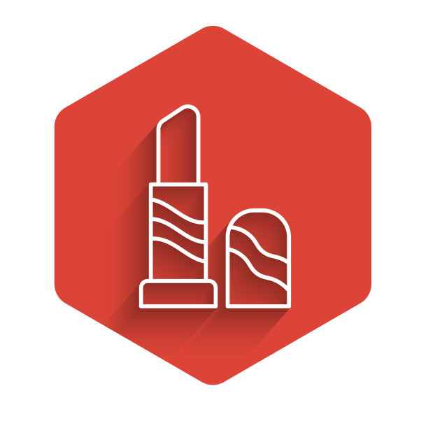 白色线条口红图标孤立与长阴影图片下载