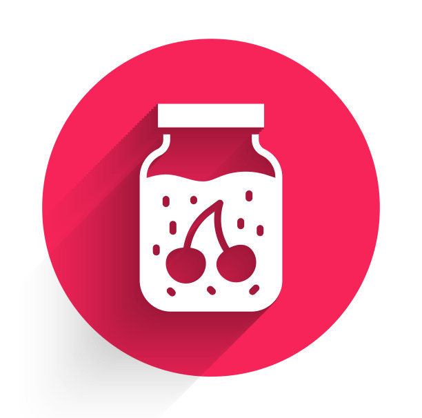 白色果酱罐图标孤立着红色的长影子图片下载