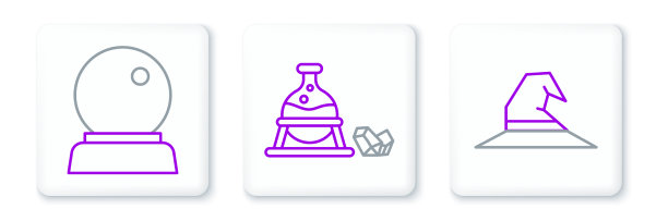 设置线女巫帽魔术球和坩埚图片下载