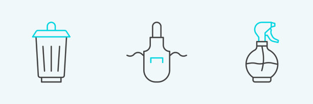 设置流水线、喷水瓶、垃圾桶和厨房图片下载