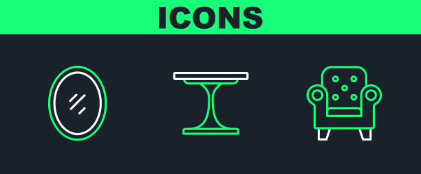 设置线扶手椅镜子和圆桌图标图片下载