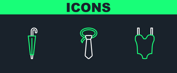 集行泳装伞和领带图标图片下载