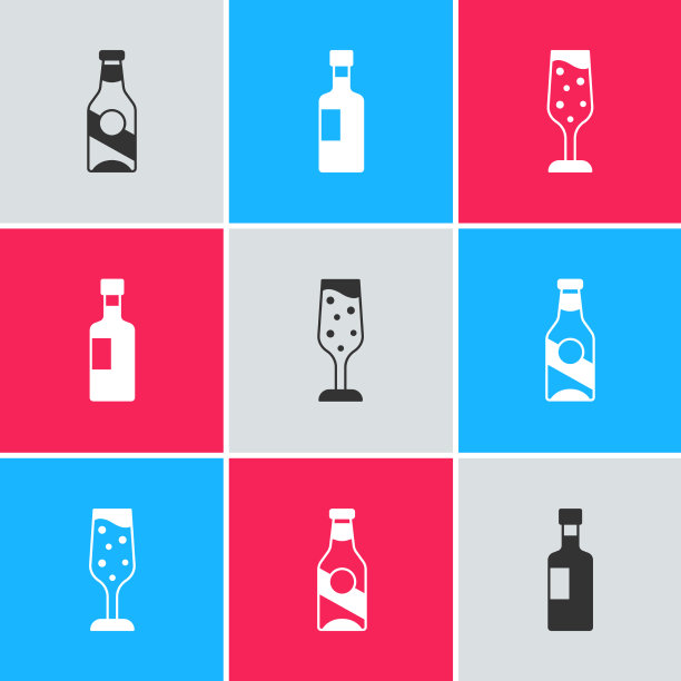 集啤酒瓶红酒和酒杯香槟为一体的图标图片下载