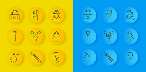 把线梨叉香肠放在鸡叉上图片下载