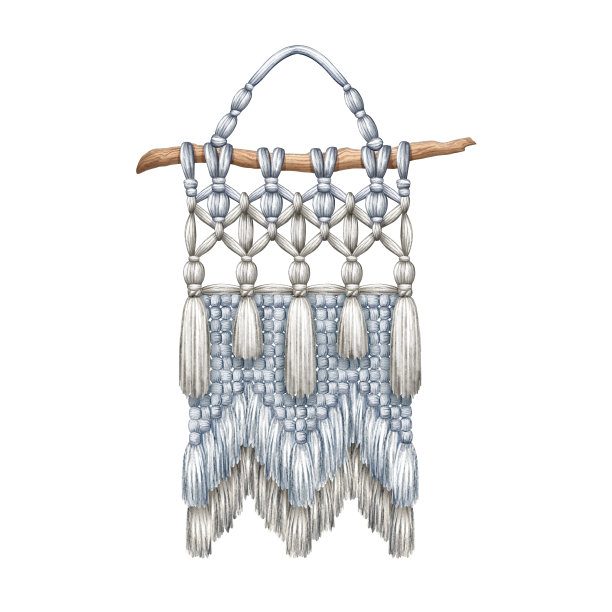 水彩插图。传统流苏挂毯装饰，波西米亚手工装饰。剪贴艺术孤立在白色背景上图片下载