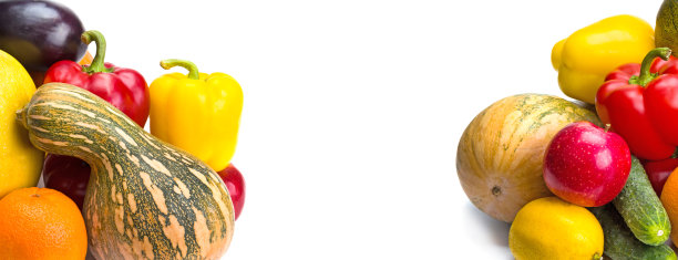 蔬菜和水果隔离在白色。拼贴。宽的照片。文本的空闲空间。图片下载
