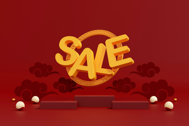 抽象的最小模拟场景。红色讲台展示产品。舞台底座或平台中国新年红色和金色背景。销售横幅背景。三维演示图片下载