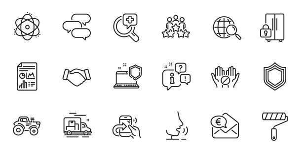 概要集业务会议，报告文件和医疗分析线图标的web应用程序。对于设计向量图片下载