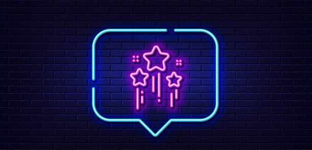 星星线性图标，最佳排名标志，霓虹灯语音气泡，矢量图图片下载