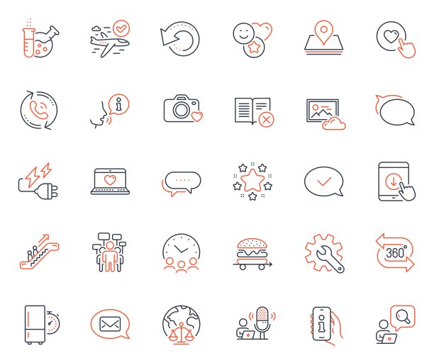 技术图标集。包括图标自动扶梯，投票活动和电力插头网络元素。向量图片下载