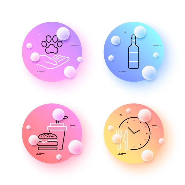 食物时间，汉堡和宠物关心最小的线图标。对于web应用，打印。向量图片下载