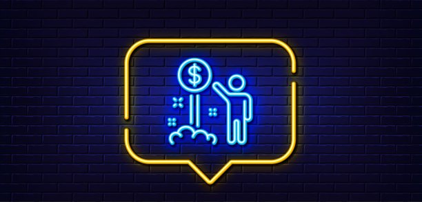 收入金钱线条图标.财富标志.霓虹灯语音气泡.矢量图片下载