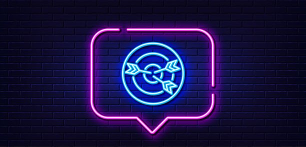 目标线图标。目标市场选择战略。霓虹灯语音泡泡。向量图片下载