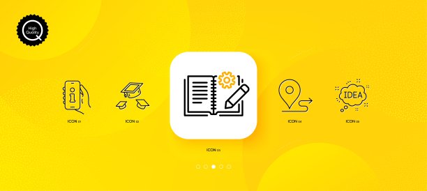 工程文档、帽子和想法极简线条图标。用于Web应用程序、印刷。矢量图图片下载