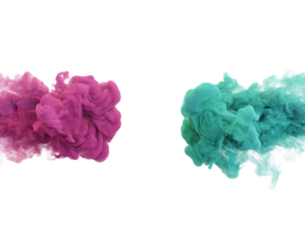 绿色粉红色烟雾。3 d渲染。图片下载