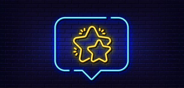 星星线条图标。反馈评级标志。霓虹灯语音气泡。矢量图片下载