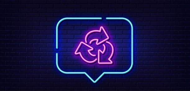 回收箭头线性图标。废弃物回收。霓虹灯对话气泡。矢量图图片下载