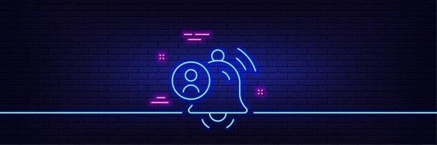 用户通知线性图标，闹钟提醒标志霓虹灯发光效果矢量图图片下载