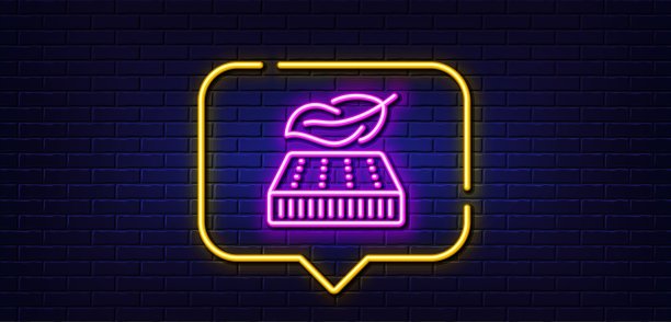 轻量化床垫线图标。矫形垫标志。霓虹灯语音泡泡。向量图片下载