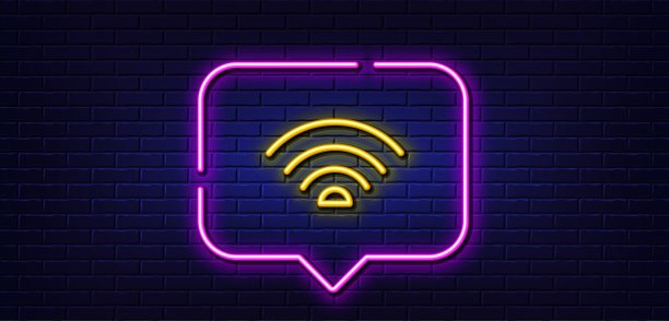 Wifi线条图标。无线网络标志。霓虹灯语音泡。矢量图片下载