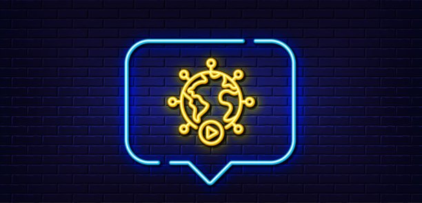 虚拟会议线性图标：在线培训标志，霓虹灯语音气泡，矢量图图片下载