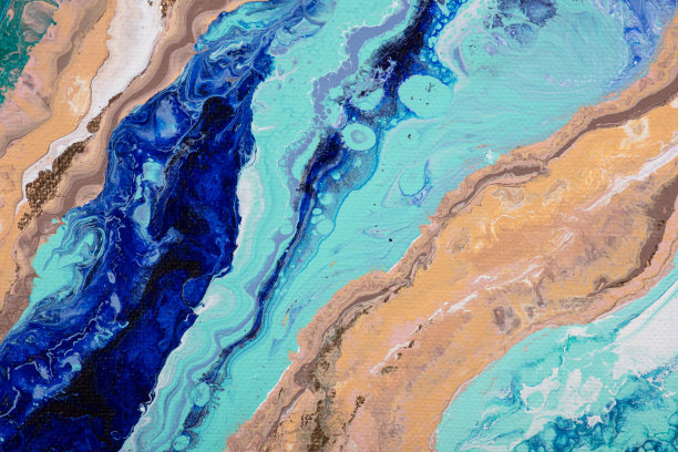摘要海洋-艺术。自然的奢侈品。风格融合了大理石的漩涡或玛瑙的波纹。非常漂亮的蓝色涂料加上金粉。图片下载