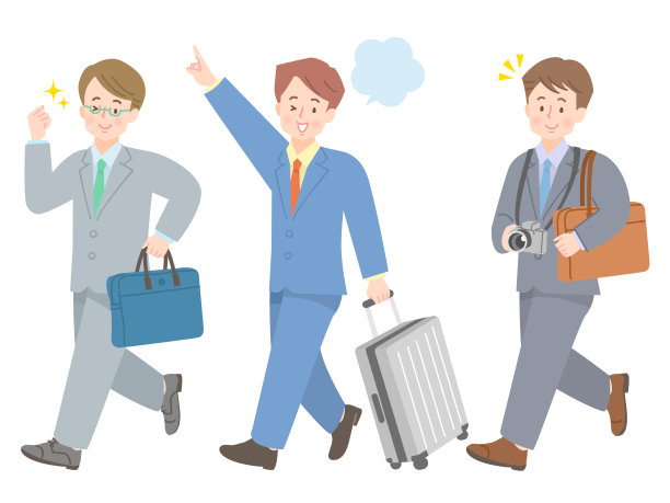 男性商务人士出差插画套装图片下载