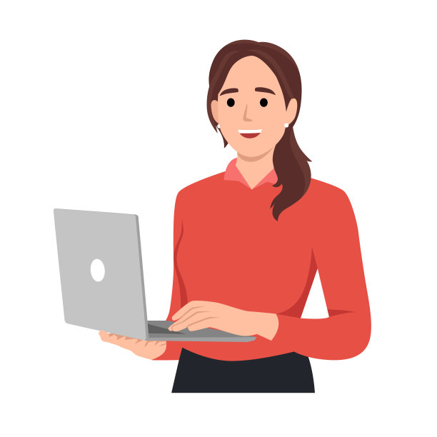 年轻女子拿着笔记本电脑对白色背景。图片下载