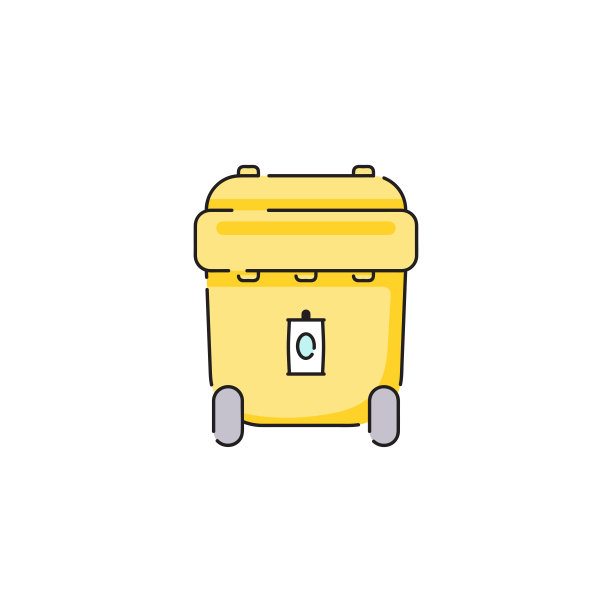 垃圾箱。黄色垃圾桶金属矢量隔离说明图标在白色背景。卡通垃圾桶贴纸或标签。图片下载