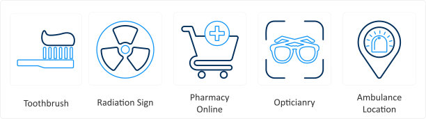 一套6医疗图标牙刷，辐射标志，药房在线图片下载