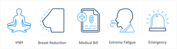 6个医疗图标：瑜伽、缩胸、医疗账单图片下载