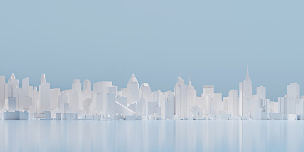 城市景观建筑全景景观市中心高层建筑大城市侧视图3D插图图片下载