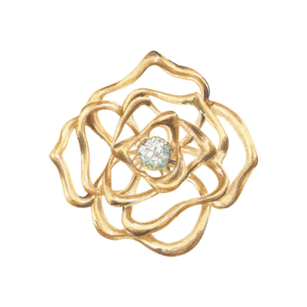 珠宝胸针手绘彩色铅笔。图片下载