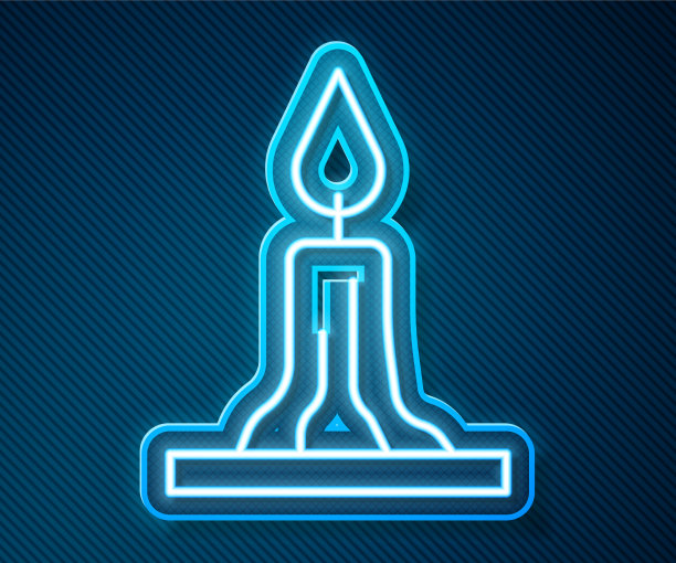 发光的霓虹灯线燃烧的蜡烛在烛台图片下载