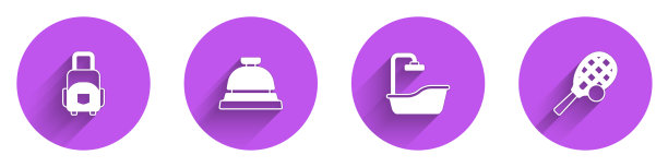 设置旅行箱酒店服务钟浴缸和图片下载