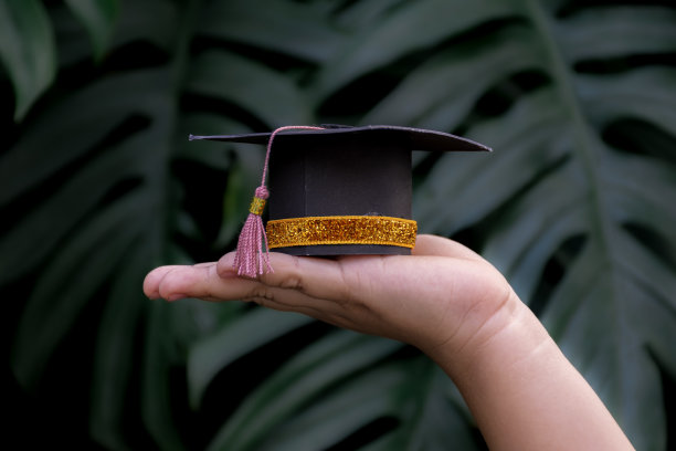 毕业那天，孩子们手戴小毕业帽庆祝毕业，心情愉快。祝贺同学们毕业。图片下载