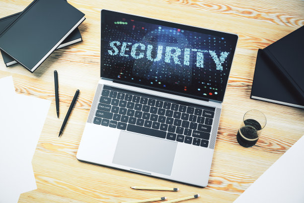 现代笔记本电脑显示器的网络安全创意概念。三维渲染图片下载